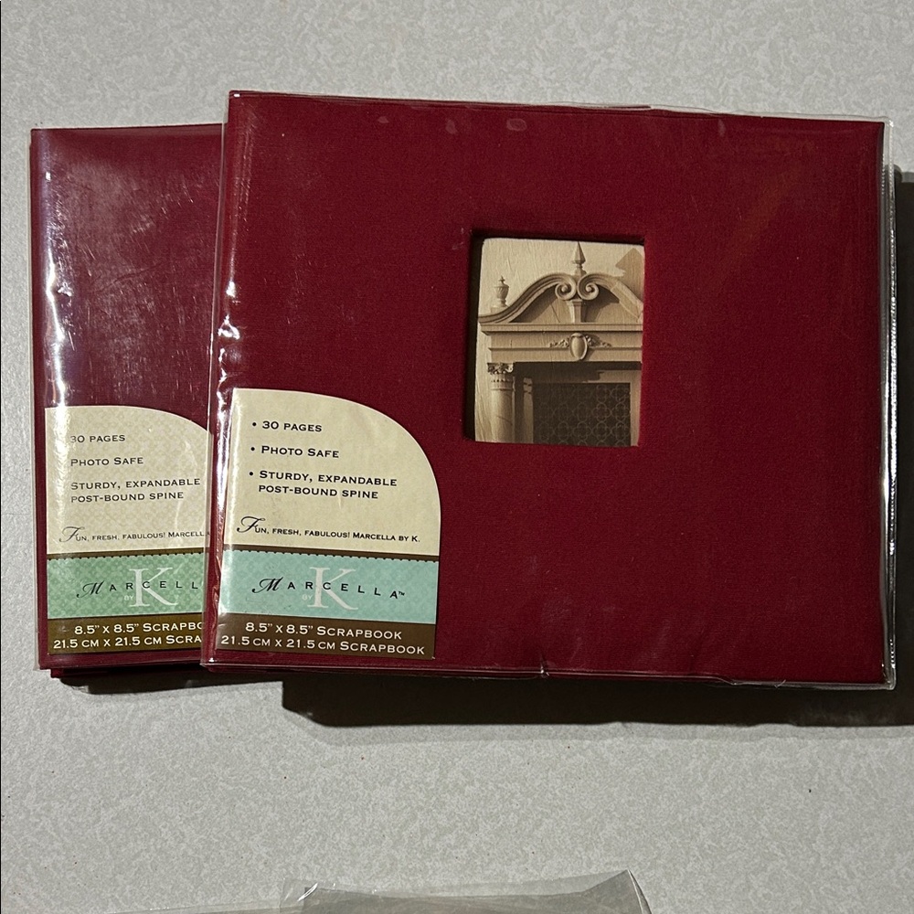 2 New Red 8.5" x 8.5" Marcella Scrapbooks by K & Company,  and refill pages